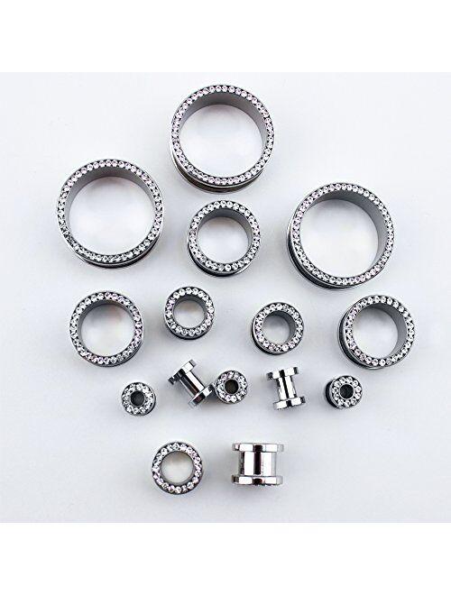 Urban Body Jewelry Pair of 2 Gauge (2G - 6mm) Stainless Steel CZ Bling Ear Tunnels Plugs/Gauges