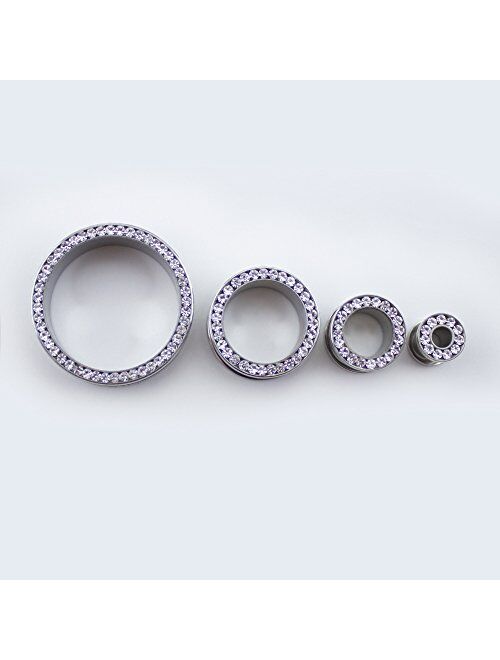 Urban Body Jewelry Pair of 2 Gauge (2G - 6mm) Stainless Steel CZ Bling Ear Tunnels Plugs/Gauges