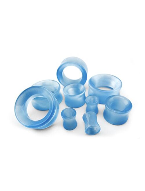 Urban Body Jewelry 1 Pair of 9/16" Gauge (14mm) Aqua Cat's Eye Glass Concave Tunnel Plugs