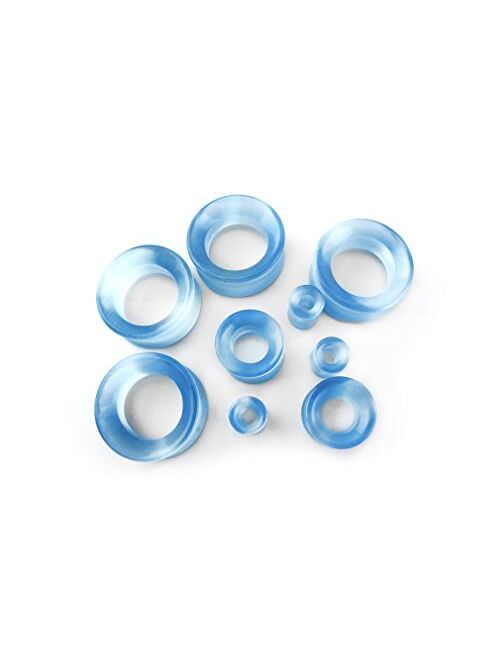 Urban Body Jewelry 1 Pair of 9/16" Gauge (14mm) Aqua Cat's Eye Glass Concave Tunnel Plugs