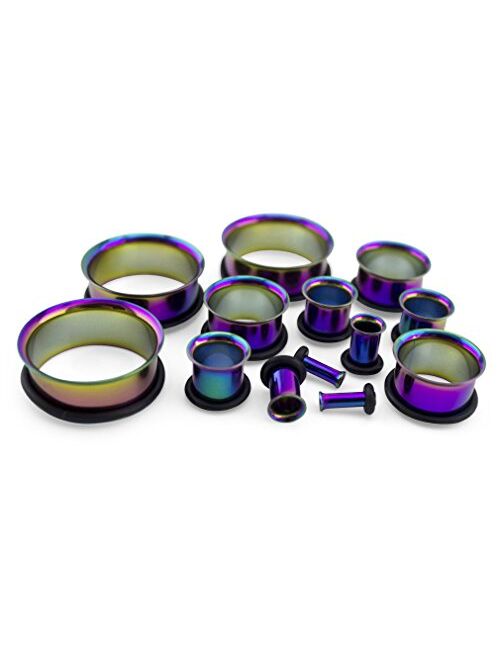 Urban Body Jewelry Pair of 00 Gauge (00G - 10mm) Rainbow Steel Single Flare Tunnel Plugs