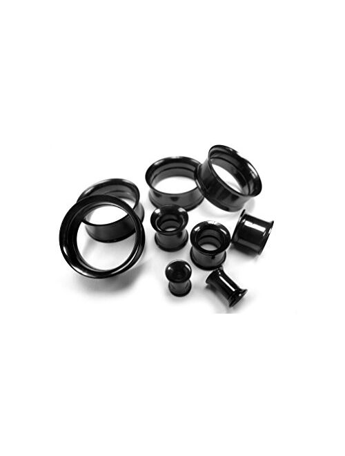 Urban Body Jewelry Pair of 6 Gauge (6G - 4mm) Black Stainless Steel Internally Threaded Tunnel Plugs