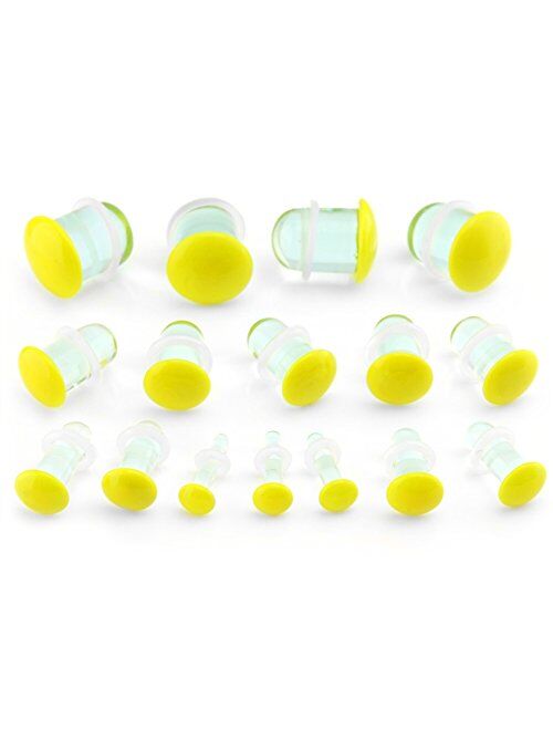 Urban Body Jewelry Yellow Color Front Single Flare Glass Plugs/Gauges (1 Pair - 2 Pieces)