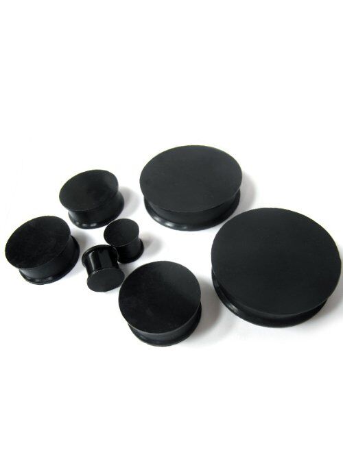 Urban Body Jewelry Pair of 1 & 7/8" Inch Gauge (48mm) Black Silicone Plugs (2 Pieces) - Double Flare