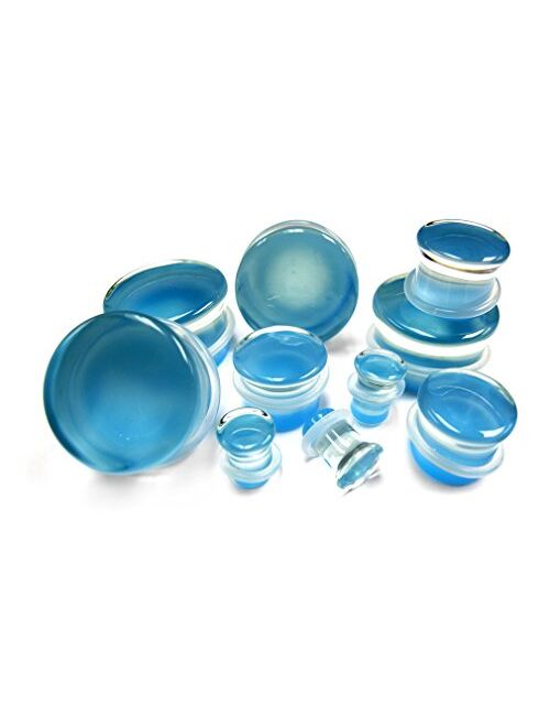 Urban Body Jewelry 1 Pair of 5/8" Gauge (16mm) Pacific Blue Glass Plugs - Single Flare