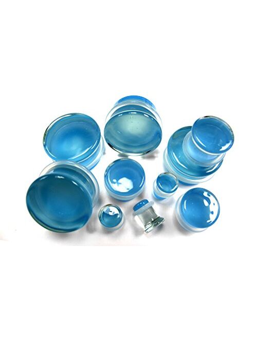 Urban Body Jewelry 1 Pair of 5/8" Gauge (16mm) Pacific Blue Glass Plugs - Single Flare