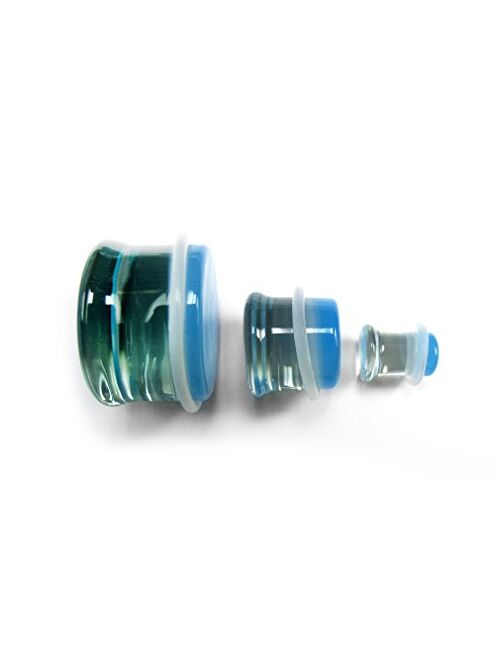 Urban Body Jewelry 1 Pair of 5/8" Gauge (16mm) Pacific Blue Glass Plugs - Single Flare