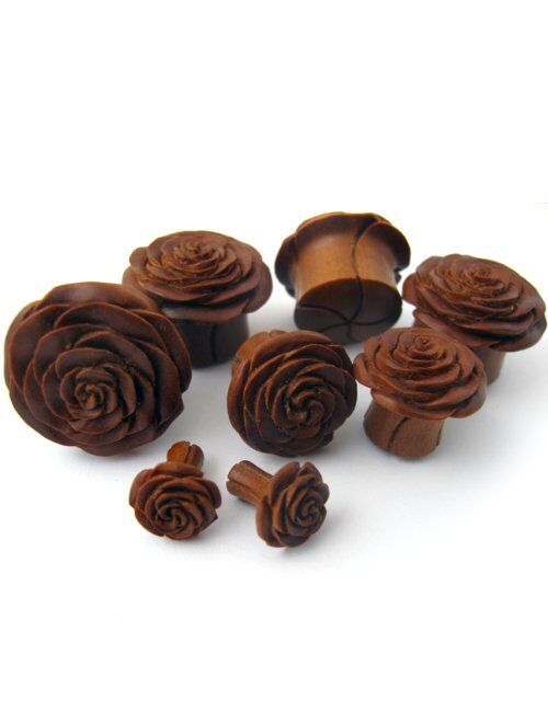 Urban Body Jewelry Pair of 9/16 (14mm) Gauge Saba Rose Bud Wood Plugs - Double Flare (WD016)