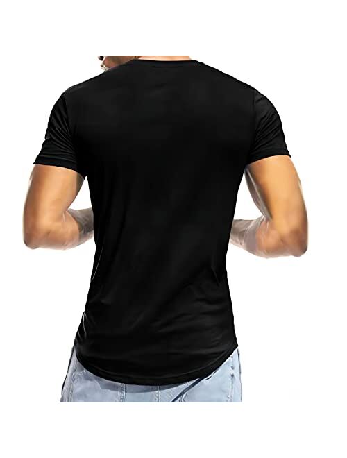 HORSQK Deep V Neck T Shirts for Men Shirt Short Sleeve Sexy Top