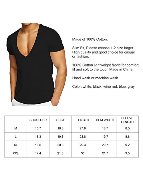 HORSQK Deep V Neck T Shirts for Men Shirt Short Sleeve Sexy Top