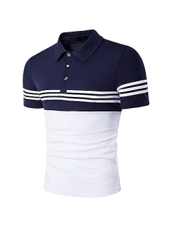 Generic Men's Short Sleeve Polo Shirts Casual Slim Fit Contrast Polo Shirt Stitching