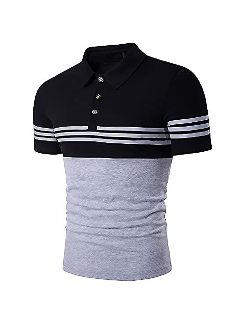 Generic Men's Short Sleeve Polo Shirts Casual Slim Fit Contrast Polo Shirt Stitching