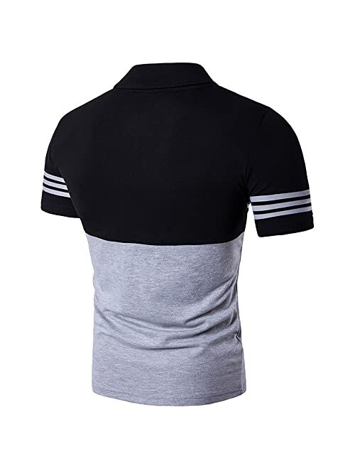 Generic Men's Short Sleeve Polo Shirts Casual Slim Fit Contrast Polo Shirt Stitching