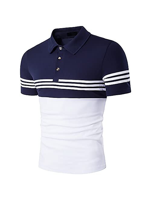 Generic Men's Short Sleeve Polo Shirts Casual Slim Fit Contrast Polo Shirt Stitching