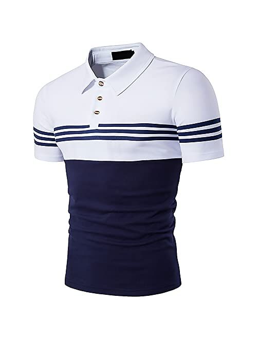 Generic Men's Short Sleeve Polo Shirts Casual Slim Fit Contrast Polo Shirt Stitching