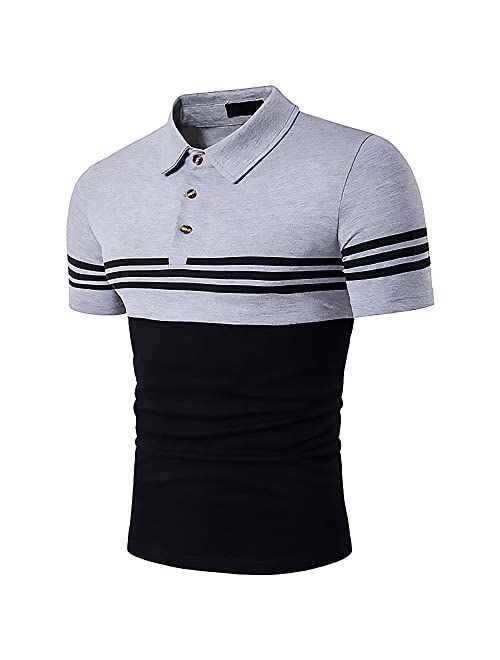 Generic Men's Short Sleeve Polo Shirts Casual Slim Fit Contrast Polo Shirt Stitching