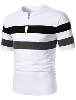 Men's Contrast Collar Short Sleeve Golf Polo Shirt Button Up Regular Fit T Shirts