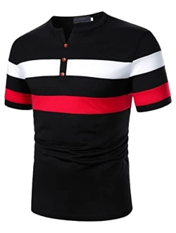 Men's Contrast Collar Short Sleeve Golf Polo Shirt Button Up Regular Fit T Shirts