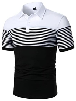 Men's Contrast Collar Short Sleeve Golf Polo Shirt Button Up Regular Fit T Shirts