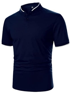 Men's Contrast Collar Short Sleeve Golf Polo Shirt Button Up Regular Fit T Shirts