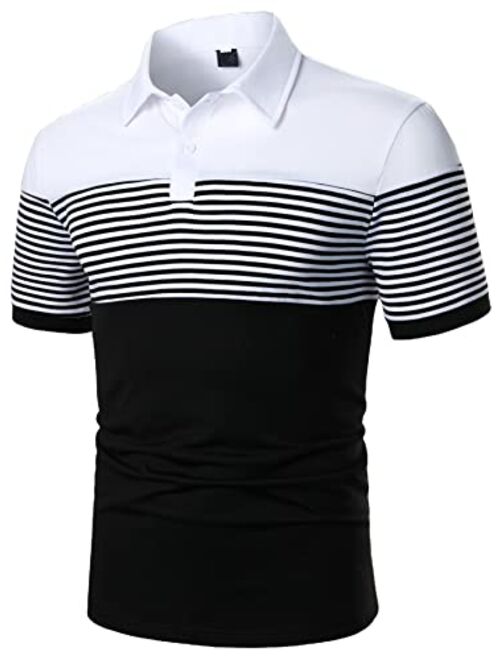 SheIn Men's Contrast Collar Short Sleeve Golf Polo Shirt Button Up Regular Fit T Shirts