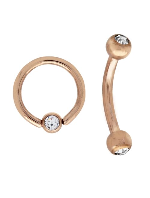 Rhona Sutton Bodifine Stainless Steel Set of 2 Crystal Eyebrow Bar and Ring