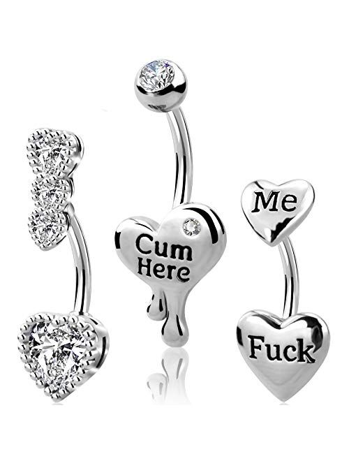 OUFER Belly Button Rings Heart Clear CZ 316L Surgical Steel Belly Rings Heart Shaped Letter Navel Rings Belly Rings Belly Piercing Jewelry