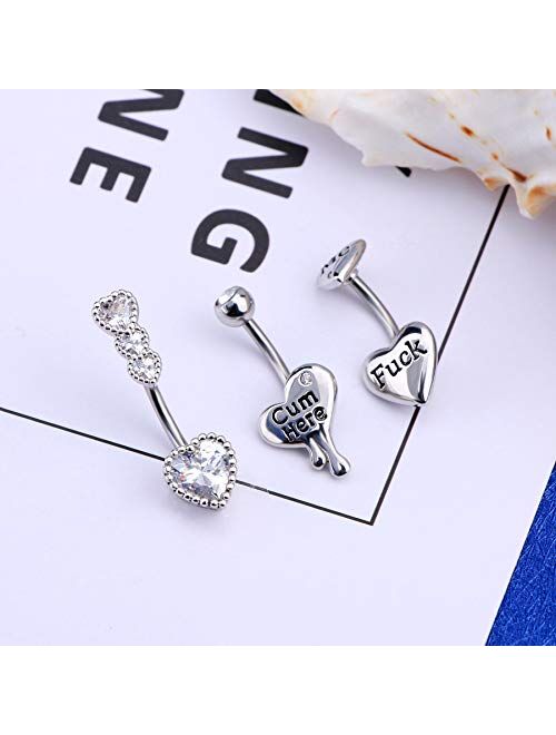 OUFER Belly Button Rings Heart Clear CZ 316L Surgical Steel Belly Rings Heart Shaped Letter Navel Rings Belly Rings Belly Piercing Jewelry