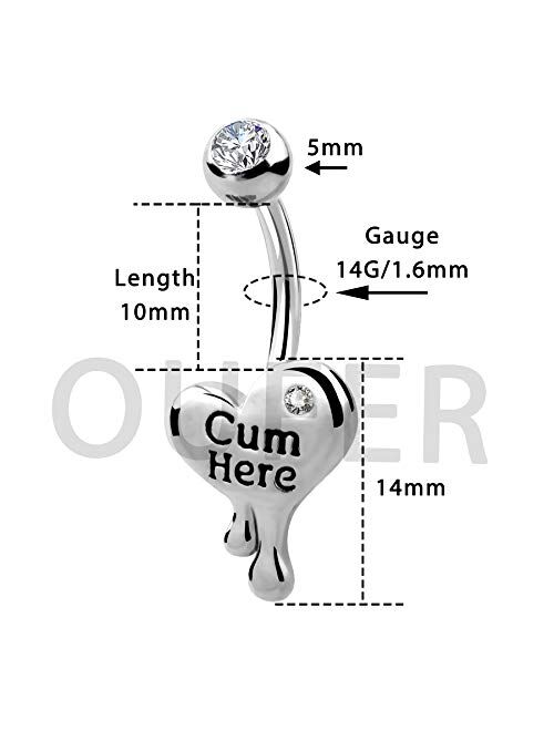 OUFER Belly Button Rings Heart Clear CZ 316L Surgical Steel Belly Rings Heart Shaped Letter Navel Rings Belly Rings Belly Piercing Jewelry