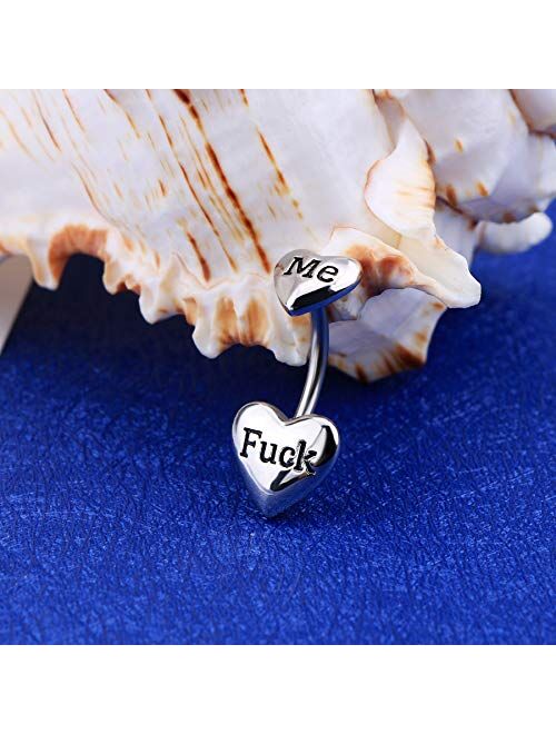 OUFER Belly Button Rings Heart Clear CZ 316L Surgical Steel Belly Rings Heart Shaped Letter Navel Rings Belly Rings Belly Piercing Jewelry