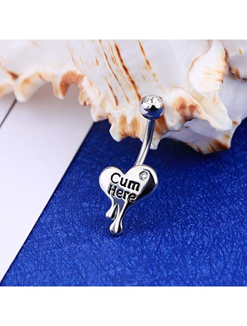 OUFER Belly Button Rings Heart Clear CZ 316L Surgical Steel Belly Rings Heart Shaped Letter Navel Rings Belly Rings Belly Piercing Jewelry