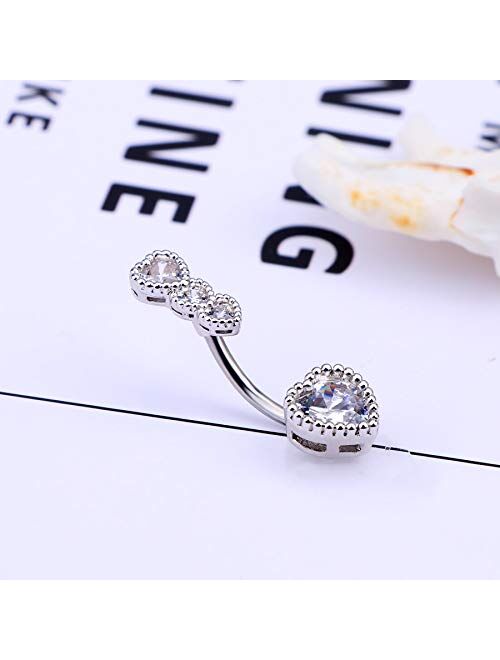 OUFER Belly Button Rings Heart Clear CZ 316L Surgical Steel Belly Rings Heart Shaped Letter Navel Rings Belly Rings Belly Piercing Jewelry