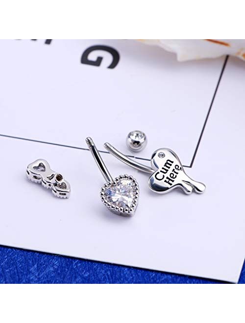 OUFER Belly Button Rings Heart Clear CZ 316L Surgical Steel Belly Rings Heart Shaped Letter Navel Rings Belly Rings Belly Piercing Jewelry