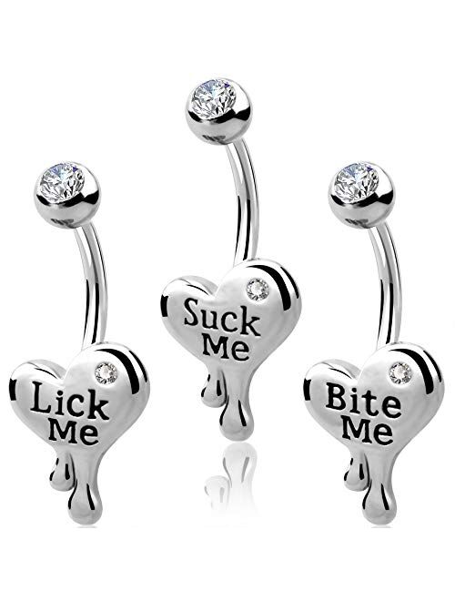 OUFER Belly Button Rings Heart Clear CZ 316L Surgical Steel Belly Rings Heart Shaped Letter Navel Rings Belly Rings Belly Piercing Jewelry