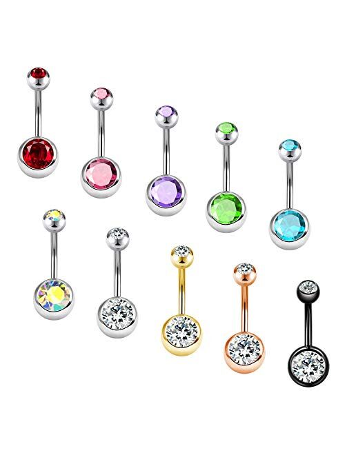 OUFER Belly Button Rings Pack 14G Surgical Steel Shiny CZ Belly Rings Jewelry Crystal Balls Navel Piercing Jewelry