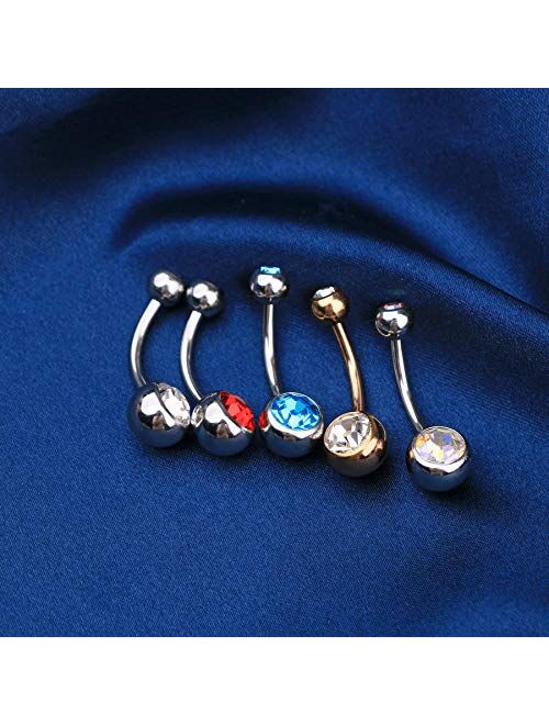 OUFER Belly Button Rings Pack 14G Surgical Steel Shiny CZ Belly Rings Jewelry Crystal Balls Navel Piercing Jewelry