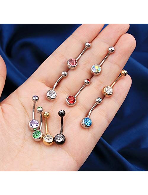 OUFER Belly Button Rings Pack 14G Surgical Steel Shiny CZ Belly Rings Jewelry Crystal Balls Navel Piercing Jewelry