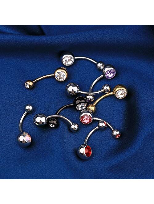 OUFER Belly Button Rings Pack 14G Surgical Steel Shiny CZ Belly Rings Jewelry Crystal Balls Navel Piercing Jewelry