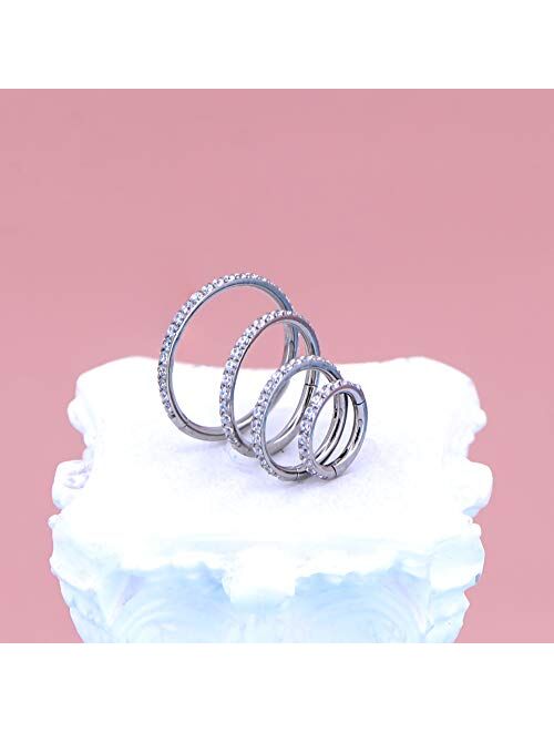 OUFER Titanium Helix Cartilage Earring Hoop Solid G23 Cartilage Tragus Daith Rook Helix Rings 16G Titanium Nose Lip Septum Piercing Jewelry Hinged Segment Hoop with Clear