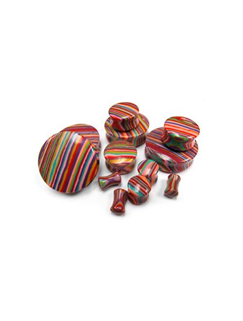 Urban Body Jewelry Pair of 3/4" Gauge (19mm) Candy Stripe Stone Plugs