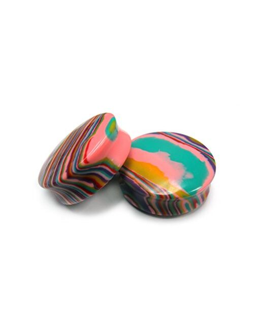 Urban Body Jewelry Pair of 3/4" Gauge (19mm) Candy Stripe Stone Plugs