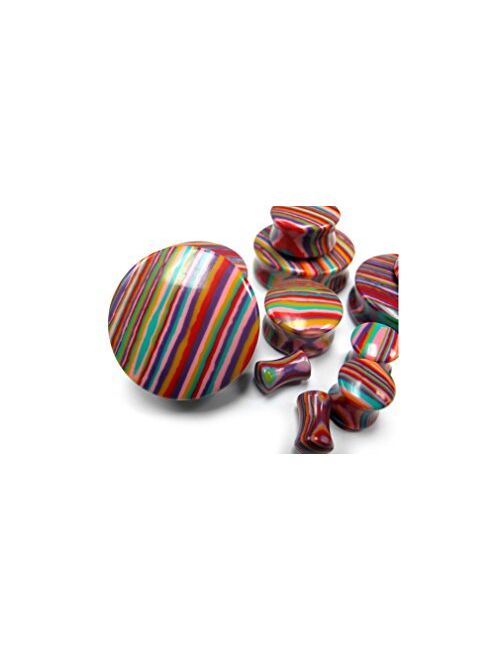 Urban Body Jewelry Pair of 3/4" Gauge (19mm) Candy Stripe Stone Plugs