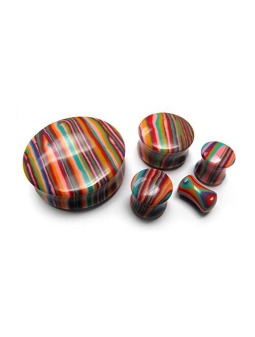 Urban Body Jewelry Pair of 3/4" Gauge (19mm) Candy Stripe Stone Plugs