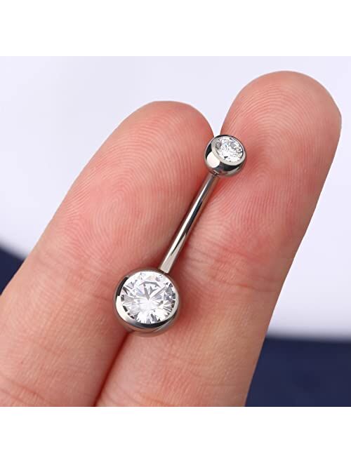 OUFER Titanium Long Belly Button Rings, Internally Threaded 14mm Navel Piercing Jewelry, Round CZ Belly Ring for Women