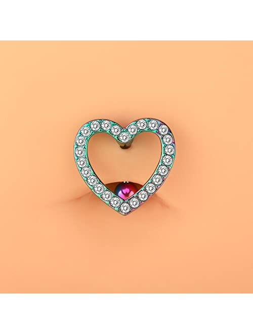 OUFER Heart Belly Button Rings Pave CZ Crystal Top Down Belly Rings 14G Surgical Steel Navel Piercing Jewelry