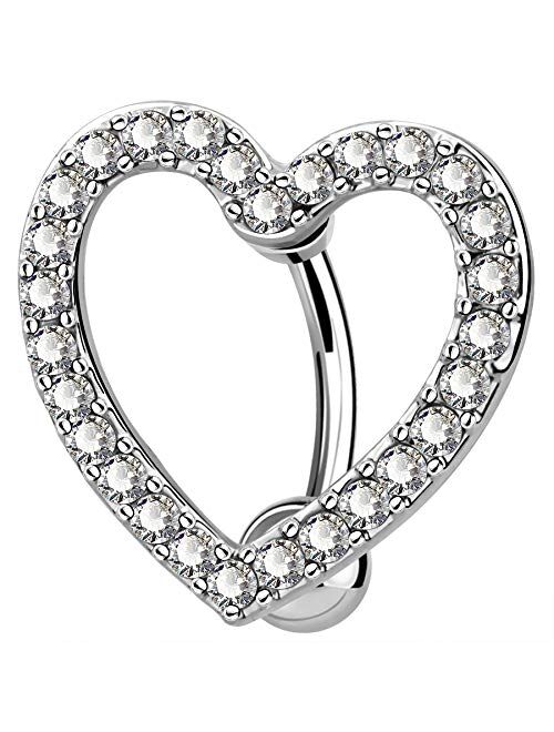 OUFER Heart Belly Button Rings Pave CZ Crystal Top Down Belly Rings 14G Surgical Steel Navel Piercing Jewelry