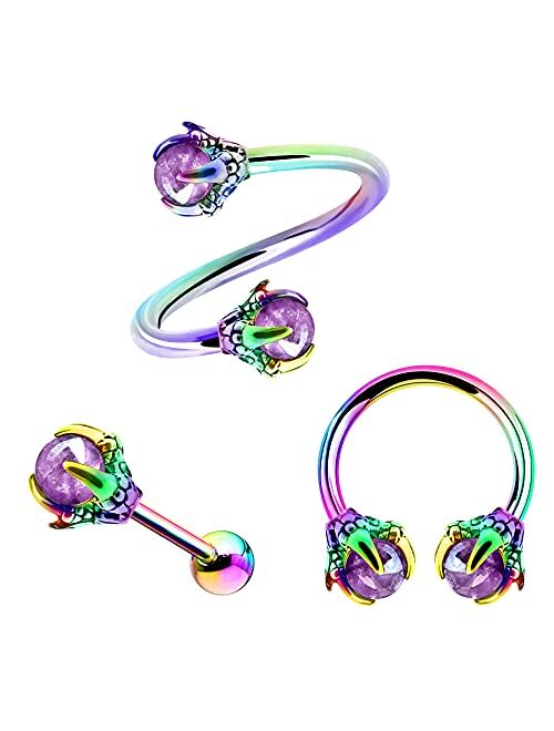 OUFER 3PCS Cartilage Earrings, 316L Surgical Steel Mixed Earrings with Dragon Claw Twist Helix Earring Ear Body Piercing Jewelry Tragus Earring