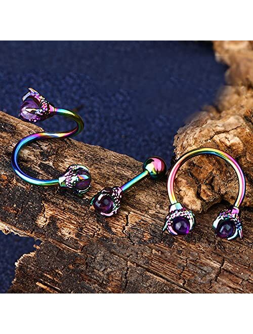 OUFER 3PCS Cartilage Earrings, 316L Surgical Steel Mixed Earrings with Dragon Claw Twist Helix Earring Ear Body Piercing Jewelry Tragus Earring