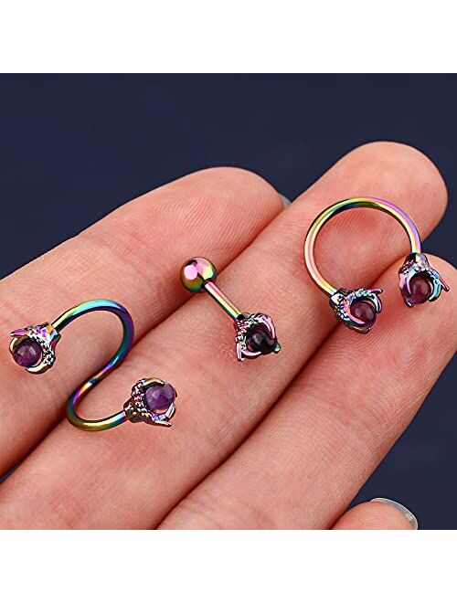 OUFER 3PCS Cartilage Earrings, 316L Surgical Steel Mixed Earrings with Dragon Claw Twist Helix Earring Ear Body Piercing Jewelry Tragus Earring