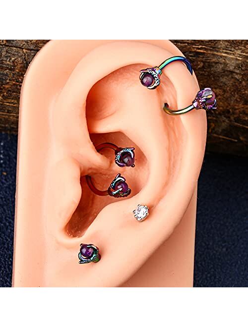 OUFER 3PCS Cartilage Earrings, 316L Surgical Steel Mixed Earrings with Dragon Claw Twist Helix Earring Ear Body Piercing Jewelry Tragus Earring